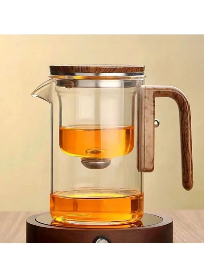 Quesera  Glass Teapot With Wood Handle Heated Resistant One-Click Automatic Glass Tea Pot Tea-520ml  | Best Price UAE