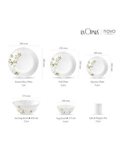 La Opala La Opala Novo Collection Opal Glass Crockery | for Family of 6 | Dinner Set 23 pcs Vivid Greens | Plates & Bowls for Dining | Microwave Safe | 100% Vegetarian | Extra Strong | Light & White  - Image 3