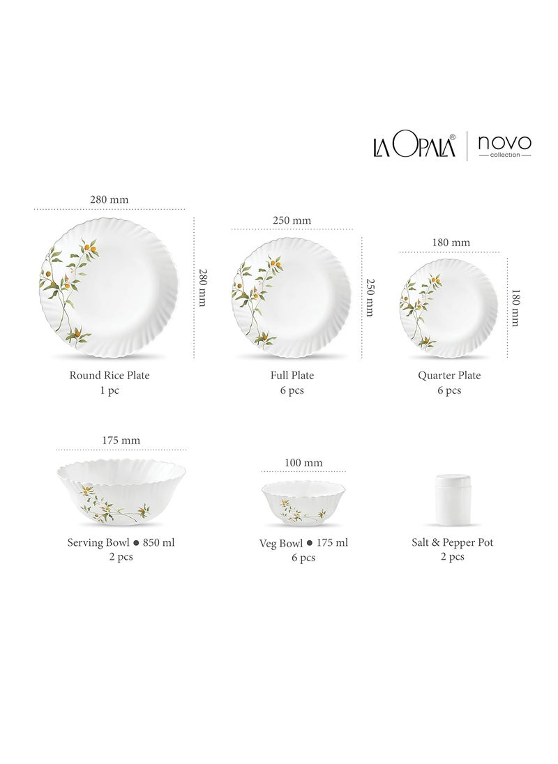 La Opala La Opala Novo Collection Opal Glass Crockery | for Family of 6 | Dinner Set 23 pcs Vivid Greens | Plates & Bowls for Dining | Microwave Safe | 100% Vegetarian | Extra Strong | Light & White  - Image 3