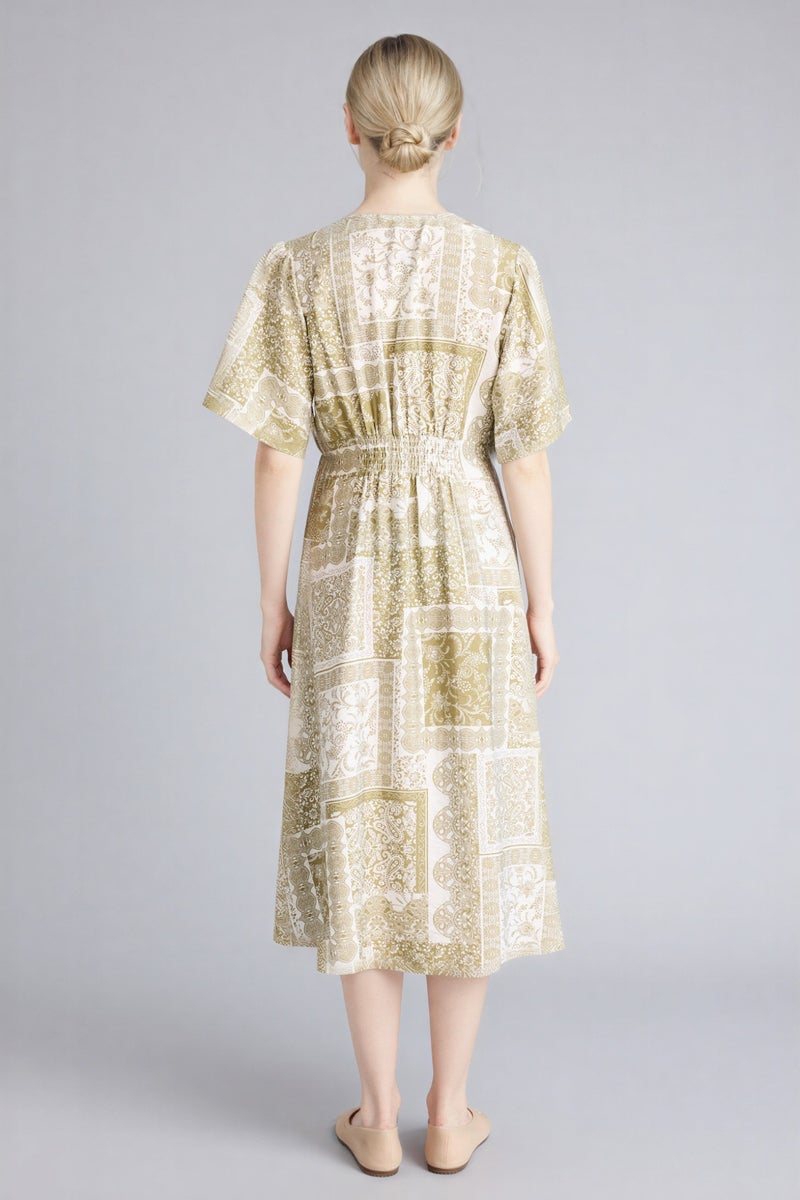 ديفاكتو فستان نص كم مطبوع بقصة A كم فراشة بياقة V - Image 5