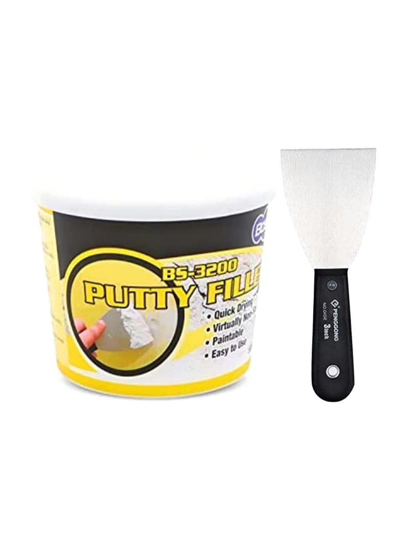 Bossil All-Purpose Putty, Putty Filler, Spackling for Drywall, Quick Drying, Designed for Interior and Exterior Home Use, Paintable, Permanent, Non-Shrinking, 500g & 2" Wall Scrapper - Image 1