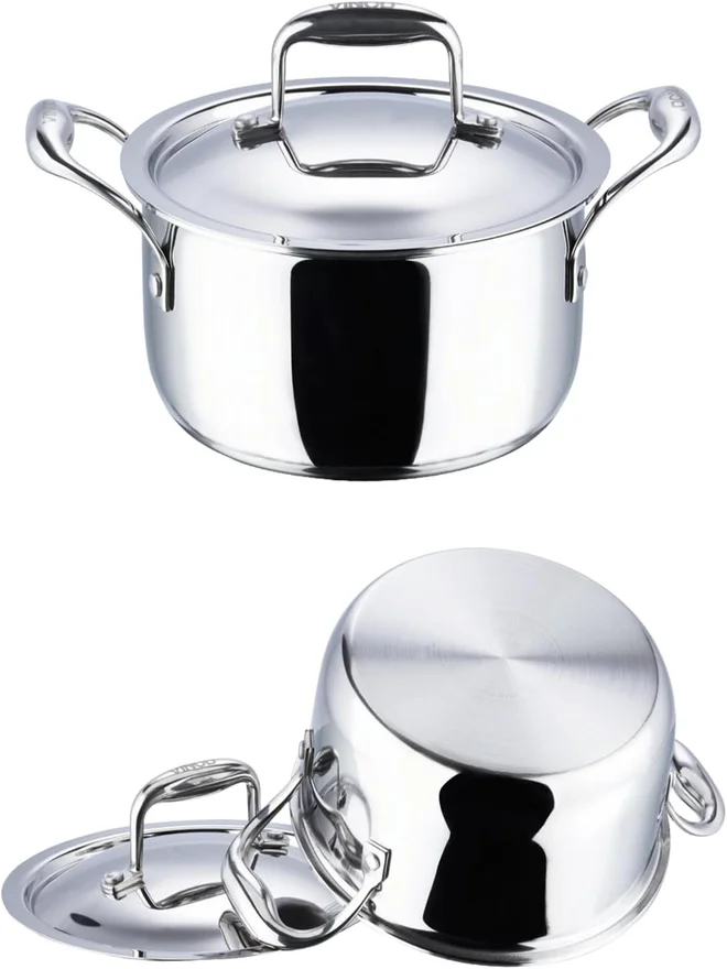 فينود فينود بلاتينيوم قدر ستانلس ستيل ثلاثي الطبقات مع غطاء، ٢٦ سم