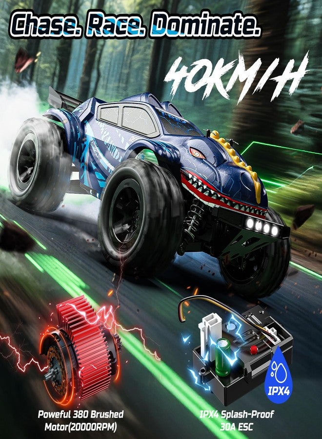 DEERC 9308E 1:16 Fast RC Cars for Boys Age 8-12 RC Monster Truck 40 KPH,All Terrain 4WD High Speed Dinosaur Truck 2 Car Shell,2.4Ghz Off-Road Remote Control Cars with 2 Batteries, Toy Gift for Kids - Image 2