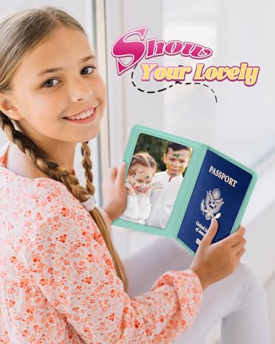 Slohif Kids Passport Holder Lugguage Tag Set Suitcase Cover Wallet Case for Travel Girls Women - Cute Leather Passport Book Personalized Organizer Card Protector Sleeve Essentials Slim Carrier Rainbow - Image 3