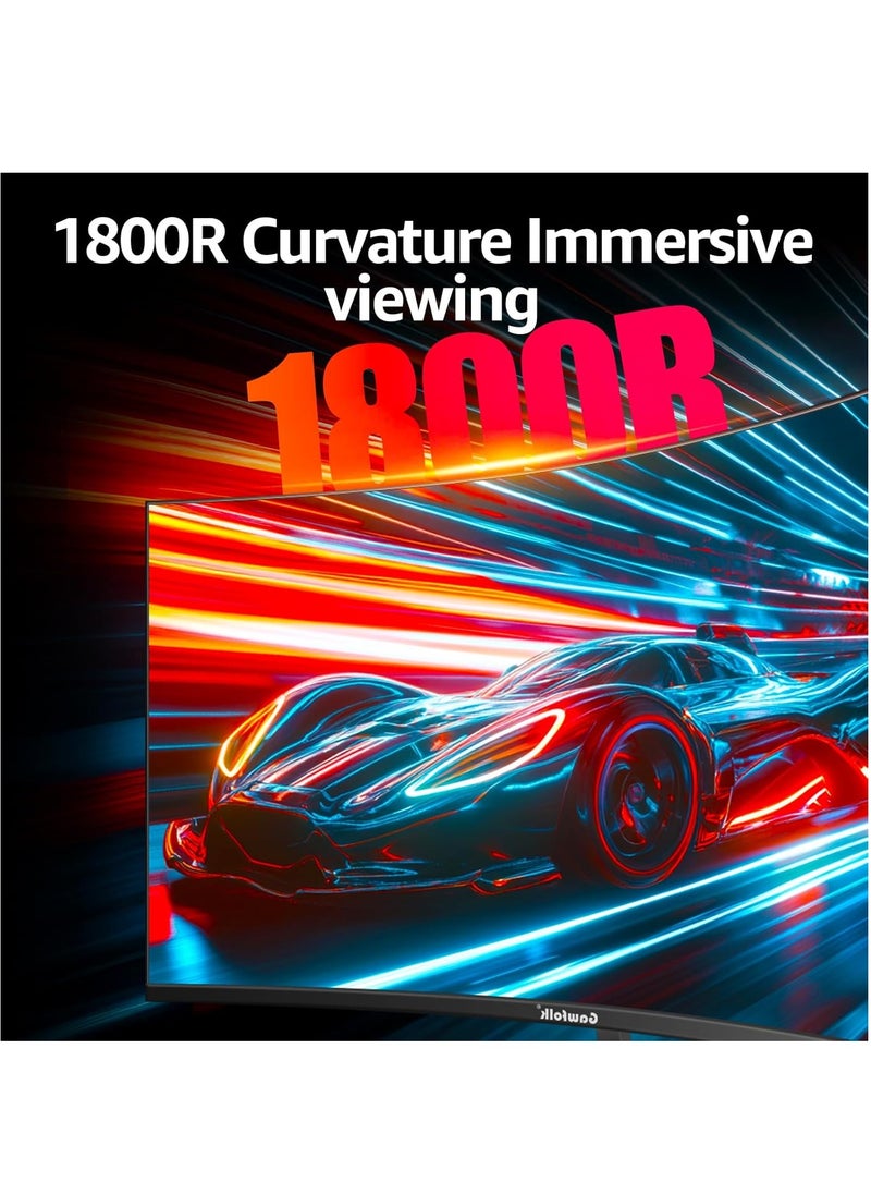 FlashHawk 27-inch Curved Gaming Monitor with Built-in Speakers, 144Hz Refresh Rate, Full HD 1080P, 1800R Frameless Design, FreeSync, Eye-Care Technology, HDMI/DP Ports (Black)​​  - Image 3