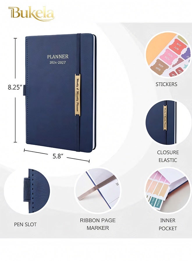 كيلا دفتر تخطيط 2026-2027، مخطط شهري أسبوعي من يناير 2026 إلى يونيو 2027، مخطط 2026-2027 مع حلقة قلم وجيب خلفي وملصقات، مخطط 18 شهرًا، مخططات شهرية 2026-2027 - Image 3