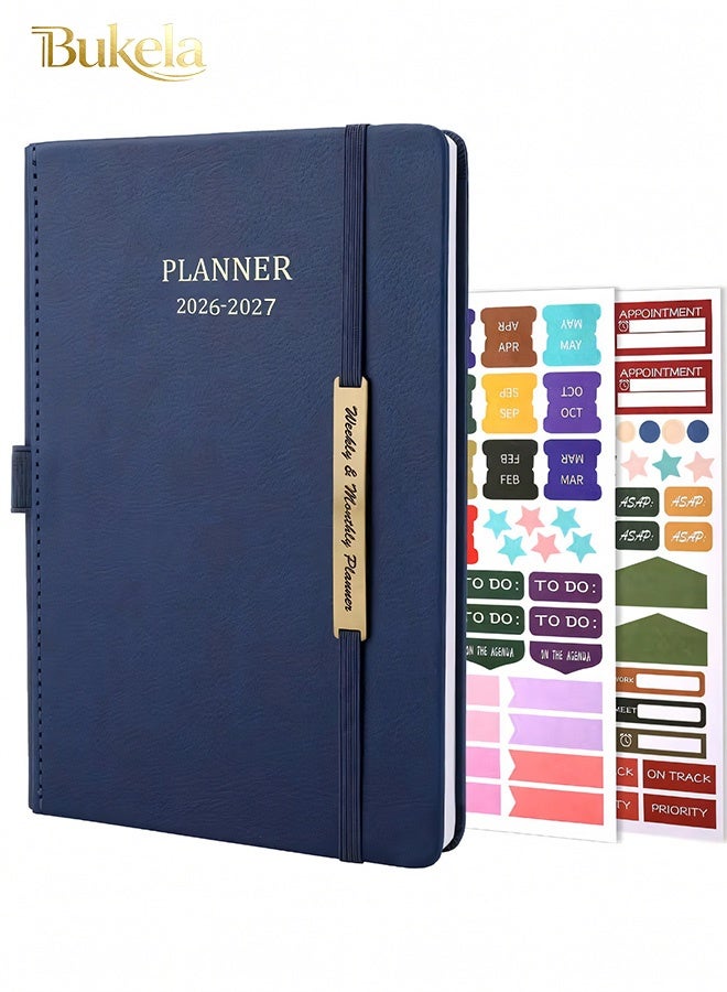 كيلا دفتر تخطيط 2026-2027، مخطط شهري أسبوعي من يناير 2026 إلى يونيو 2027، مخطط 2026-2027 مع حلقة قلم وجيب خلفي وملصقات، مخطط 18 شهرًا، مخططات شهرية 2026-2027 - Image 1