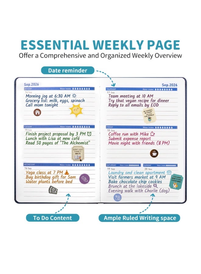 كيلا دفتر تخطيط 2026-2027، مخطط شهري أسبوعي من يناير 2026 إلى يونيو 2027، مخطط 2026-2027 مع حلقة قلم وجيب خلفي وملصقات، مخطط 18 شهرًا، مخططات شهرية 2026-2027 - Image 3