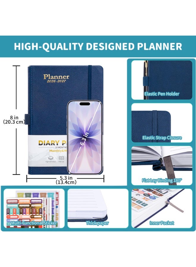 كيلا دفتر تخطيط 2026-2027، مخطط شهري أسبوعي من يناير 2026 إلى يونيو 2027، مخطط 2026-2027 مع حلقة قلم وجيب خلفي وملصقات، مخطط 18 شهرًا، مخططات شهرية 2026-2027 - Image 2