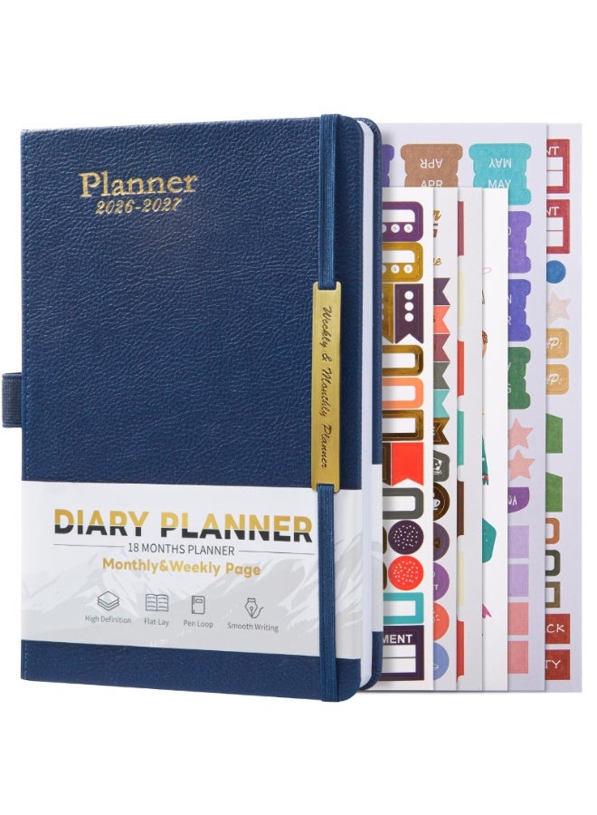 كيلا دفتر تخطيط 2026-2027، مخطط شهري أسبوعي من يناير 2026 إلى يونيو 2027، مخطط 2026-2027 مع حلقة قلم وجيب خلفي وملصقات، مخطط 18 شهرًا، مخططات شهرية 2026-2027 - Image 1