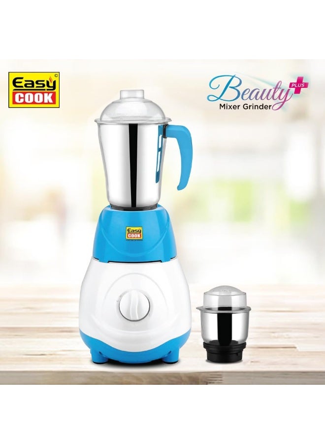 EASY COOK Beauty Plus 550 Watt Mixer Grinder | Multipurpose Heavy Duty Mixer Grinder with 2 Stainless Steel Jars (1L & 250ml) - Stainless Steel Blades | 3 Speed with Incher. - Image 2