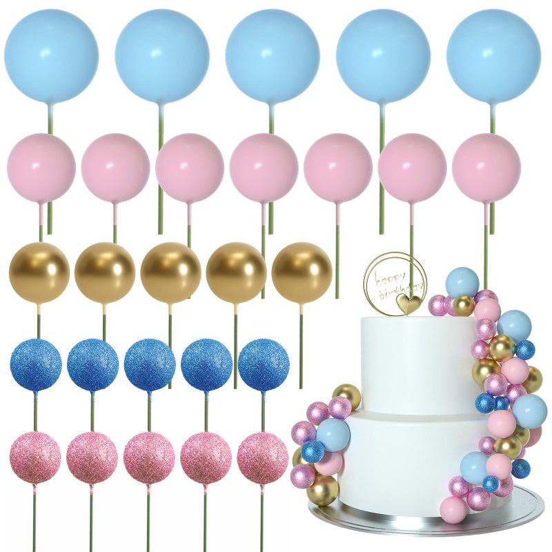 ASTARON 50 Pcs Ball Cake Topper Sticks Mini Balloons for Cake Decorating Supplies Foam Balls Cake decorations for Baby Shower Cake Birthday Cake Toppers Decorations Pink Blue Series - Image 3