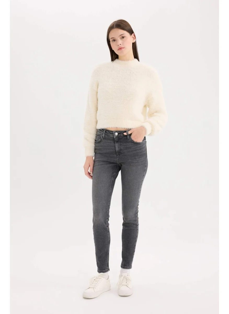 DeFacto Skinny Fit High Waist Straight Leg Long Jean Look Washed Trousers D5047AX24CW