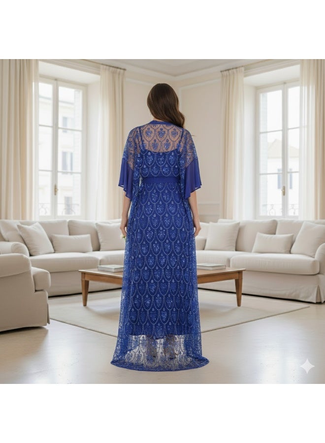 FULL JOY Elegant Chiffon Fabric Dress with sophistication and softness design , with an overlay Adorned with Luxurious Embroidery. - Image 3