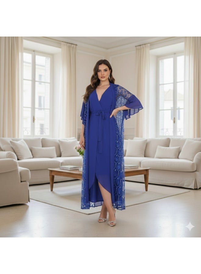 FULL JOY Elegant Chiffon Fabric Dress with sophistication and softness design , with an overlay Adorned with Luxurious Embroidery. - Image 1