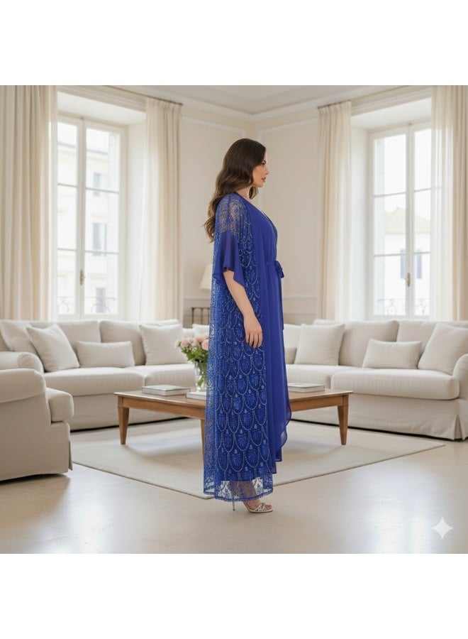 FULL JOY Elegant Chiffon Fabric Dress with sophistication and softness design , with an overlay Adorned with Luxurious Embroidery. - Image 4