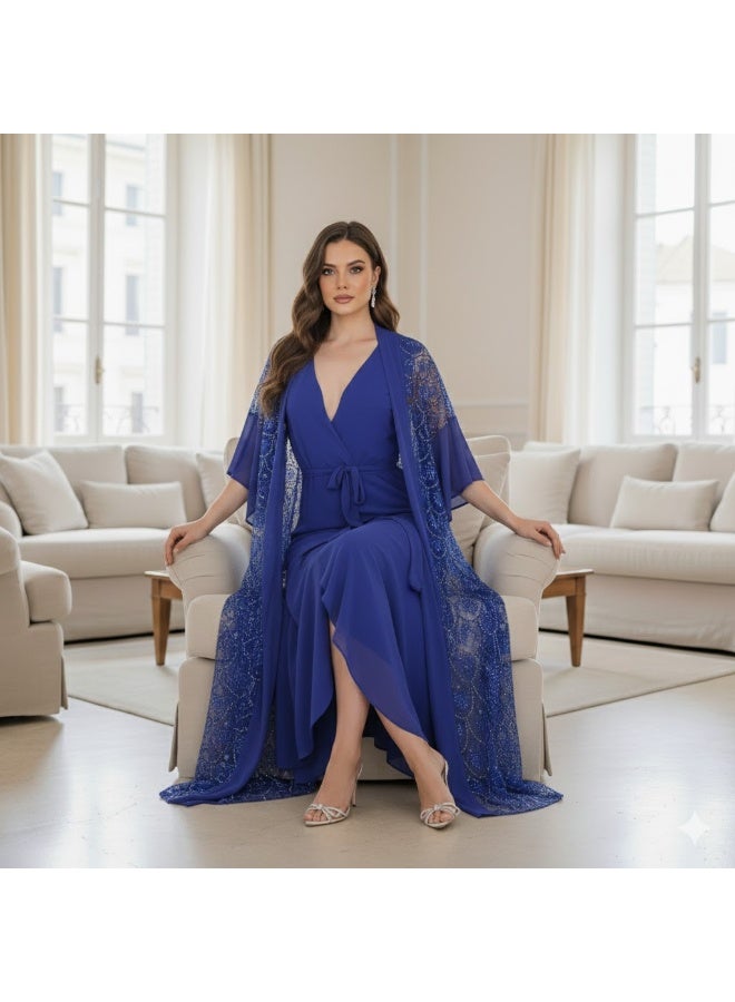 FULL JOY Elegant Chiffon Fabric Dress with sophistication and softness design , with an overlay Adorned with Luxurious Embroidery. - Image 2