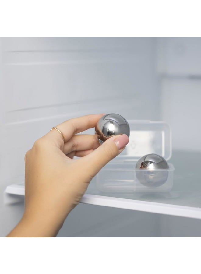 Outset Stainless Steel Ice Cube Spheres, Set of 2 Round Reusable Metal Whiskey Stones with Store Box, 1.57" - Image 2