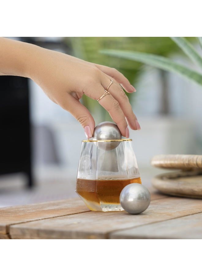 Outset Stainless Steel Ice Cube Spheres, Set of 2 Round Reusable Metal Whiskey Stones with Store Box, 1.57" - Image 3