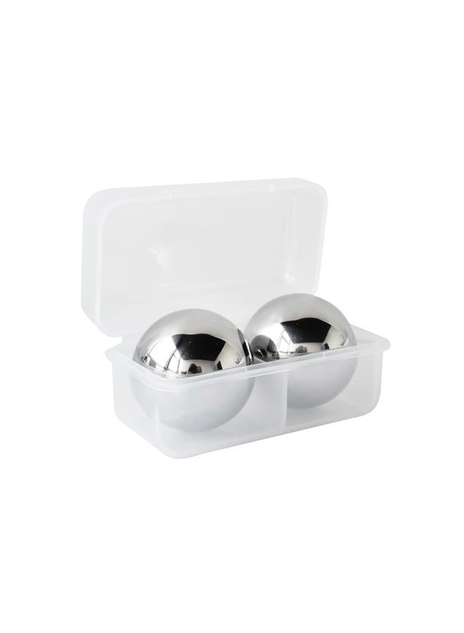 Outset Stainless Steel Ice Cube Spheres, Set of 2 Round Reusable Metal Whiskey Stones with Store Box, 1.57" - Image 1