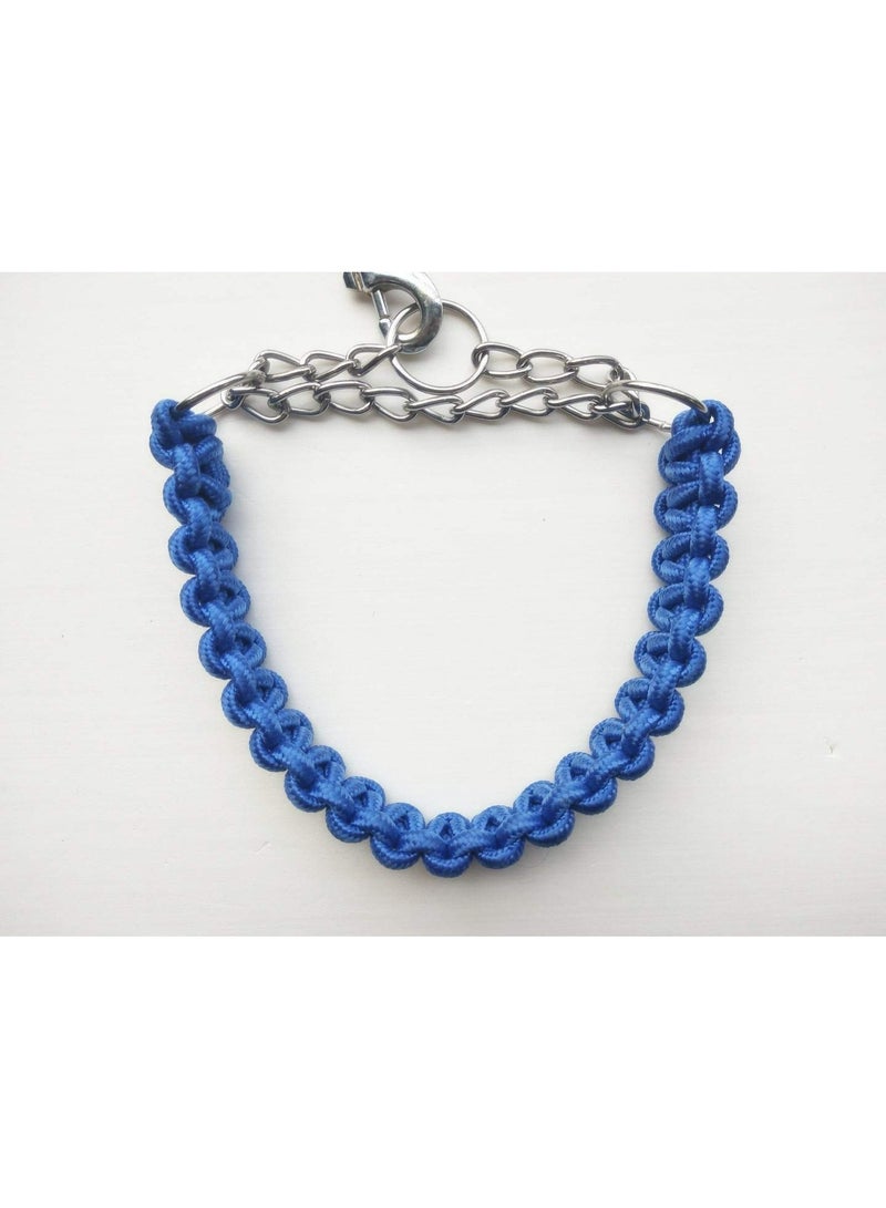 Braided Paracord Martingale Dog Collar with Stainless Steel Chain, Training Collar, Medium, Blue Or Green - Image 1