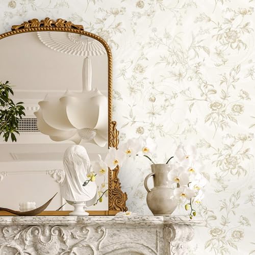 Ismoon Floral Peel and Stick Wallpaper Vintage Beige Stick on Wall Paper French Textured Contact Paper for Cabinet Removable Self Adhesive Wallpaper Vinyl Roll Shelf Decro 173x393in - Image 3