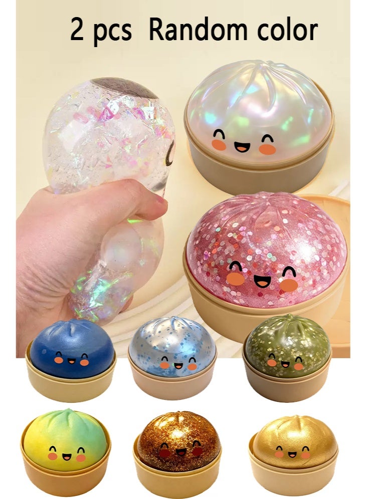 2 PCS Dumpling Squishy Dumpling Stress Ball Steamed Stuffed Bun Stress Relief Squeezing Bun Toys For Halloween Project Tricking People Kid Playing - Image 1