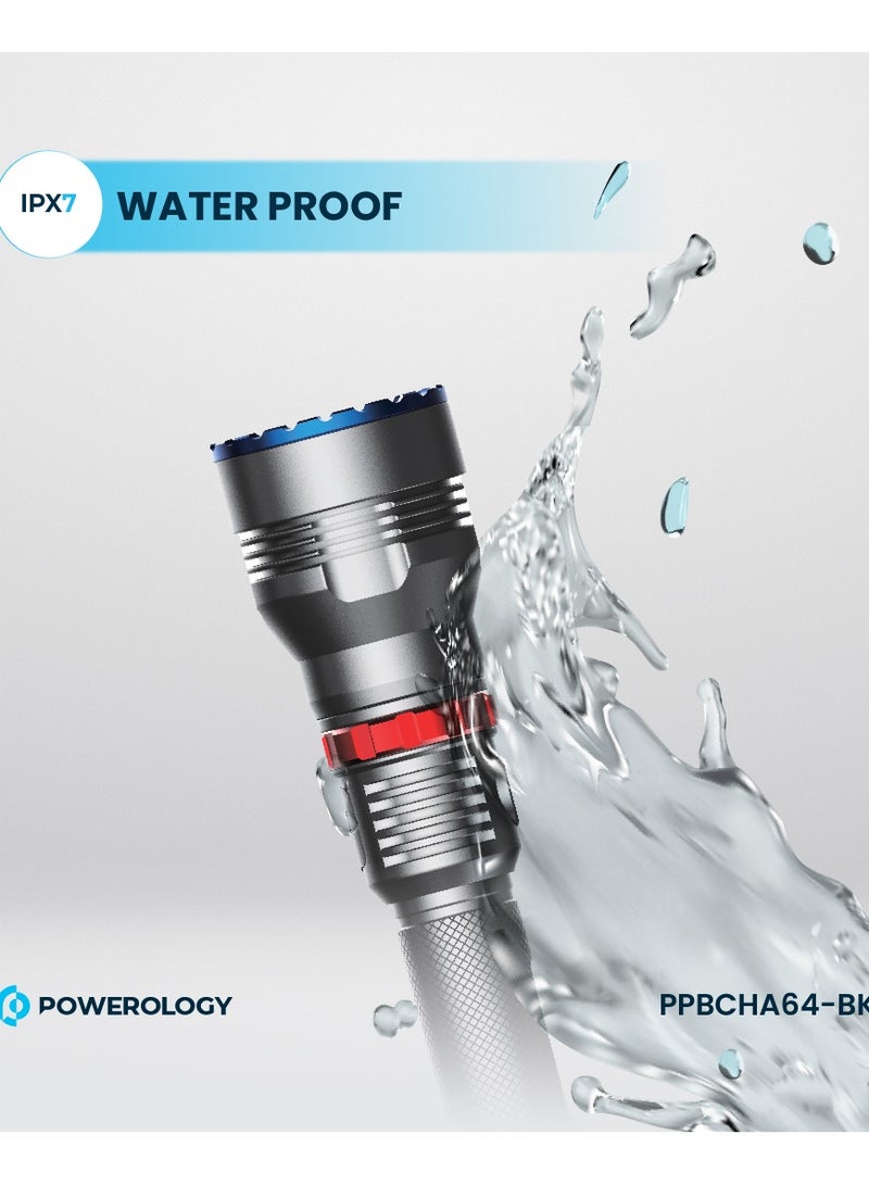 باورولوجي مصباح يدوي LED قابل لإعادة الشحن مع وظيفة بنك الطاقة و1000 لومن / مسافة شعاع 920 متر - أسود - Image 4