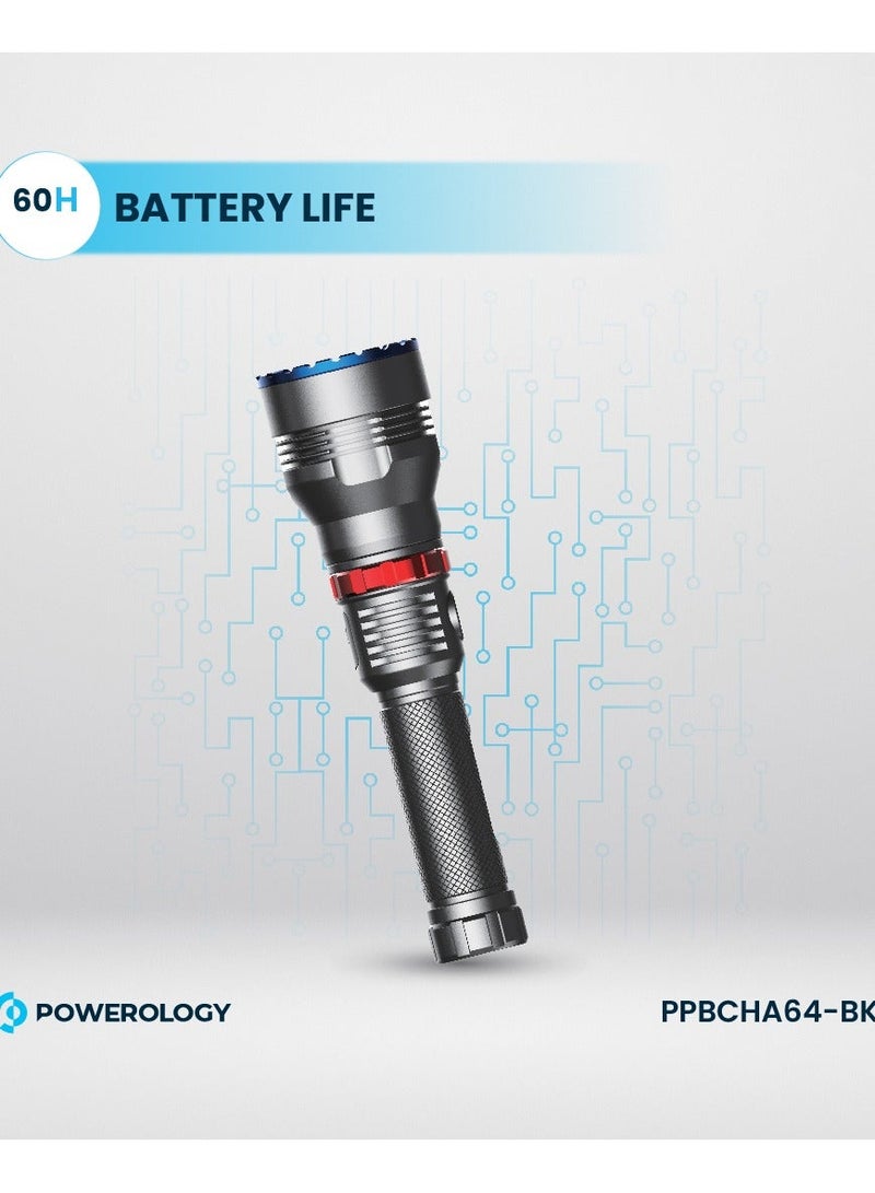 Powerology Rechargeable LED Flash Light with Power Bank Function and 1000 Lumens / 920M Beam Distance - Black - Image 3