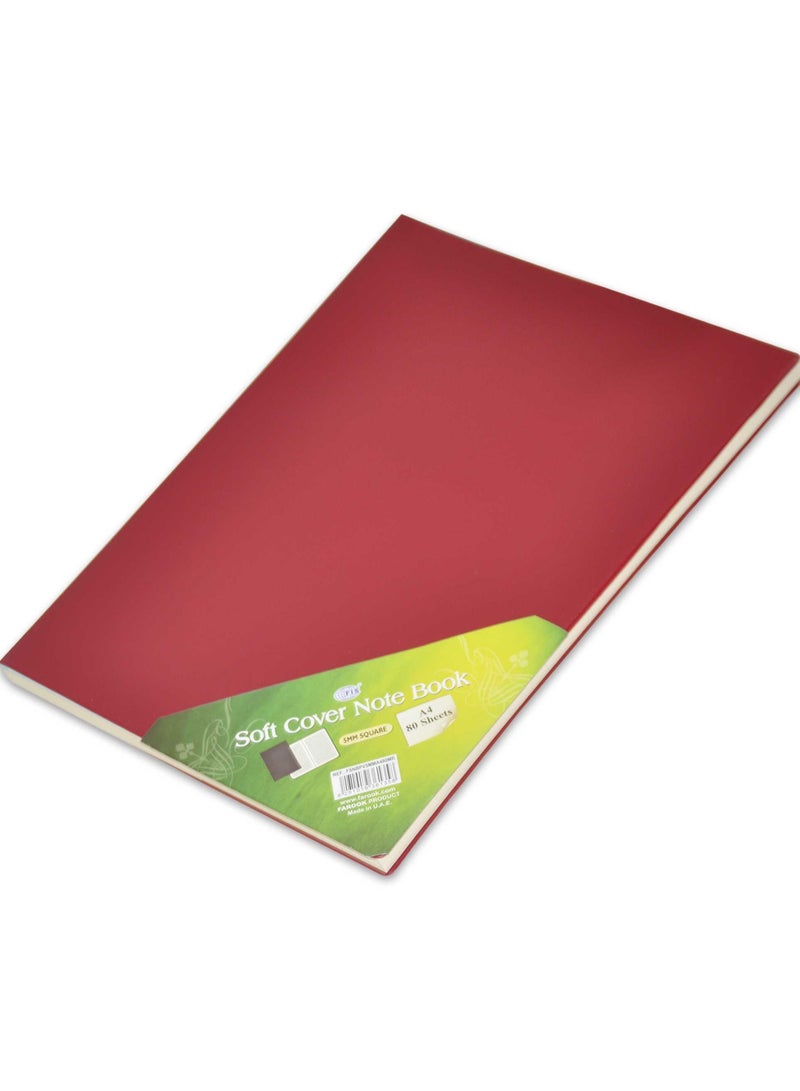 FIS  Pvc Soft Cover Note Book A4 5Mm Square With Border 80 Sheets-Maroon -FSNBPV5MMA480MR - Image 1