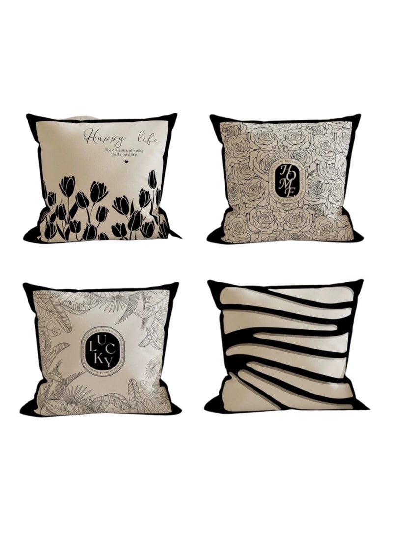 Pillow Covers Set of 4, Throw Pillow Cover, Short Plush Cushion Cover, Decorative Nature Plant Cushion Covers 45cm x 45cm,For Living Room Sofa Couch Bed Pillowcases 18x18 inches（Double sided pattern） - Image 1