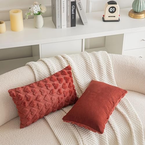 AQOTHES Set of 2 Heart Love Cute Wine Red Decorative Valentines Throw Pillow Covers 12x20, Soft Plush Faux Fur Pillow Covers for Couch Sofa Home Valentines Day Decoration - Image 3