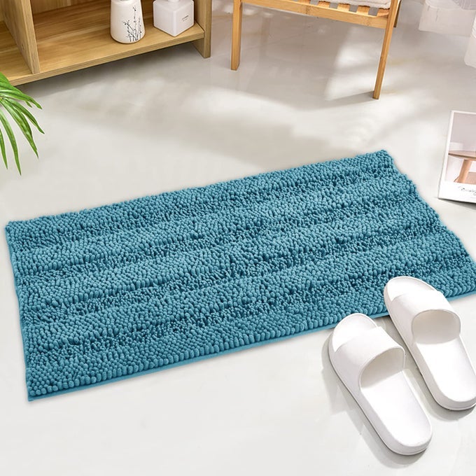 MACHINE WASHABLE SHOWER RUGS WATER ABSORBENT NON SLIP SOFT QUICK DRY SHAGGY MICROFIBER SMALL BATH MATS FOR KITCHEN FLOOR TUB SHOWER ENTRYWAY BLUISH GREEN 47 W X 17 L 1PC