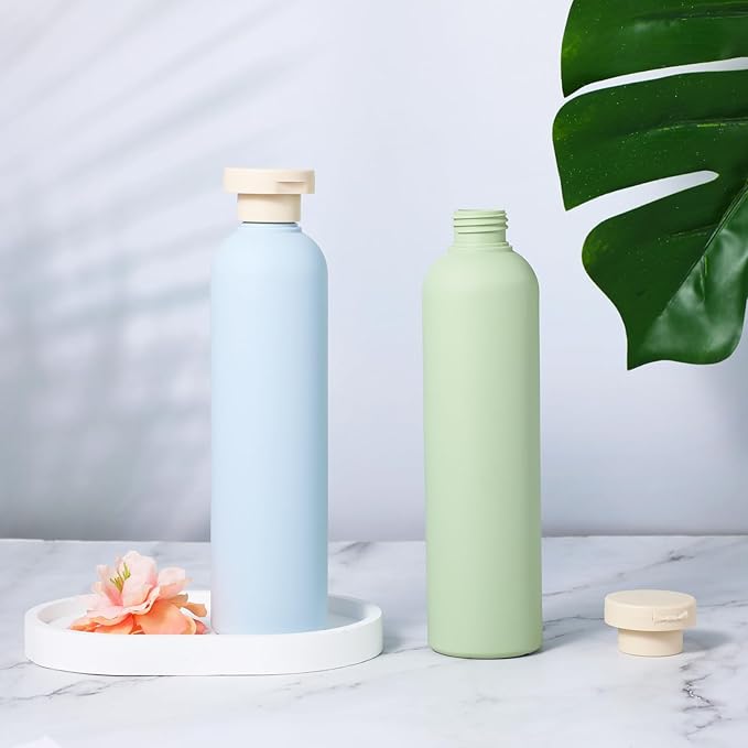 Molain 2Pack Squeeze Bottles 260ml Plastic Refillable Travel Containers with Flip Cap Leak Proof for Shampoo Creams Lotion Conditioner Blue Pink