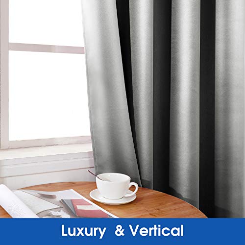 HOMEIDEAS 2 Panels Silver Grey Faux Silk Blackout Curtains, 52 X 108 Inch Room Darkening Satin Thermal Insulated Window Drapes for Bedroom, Indoor, Nursery - Image 3