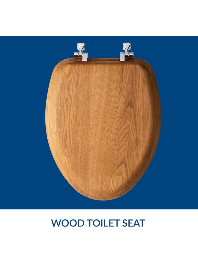 Bemis Mayfair Natural Oak Veneer Toilet Seat with Chrome Hinges, Elongated, Wood - Image 2