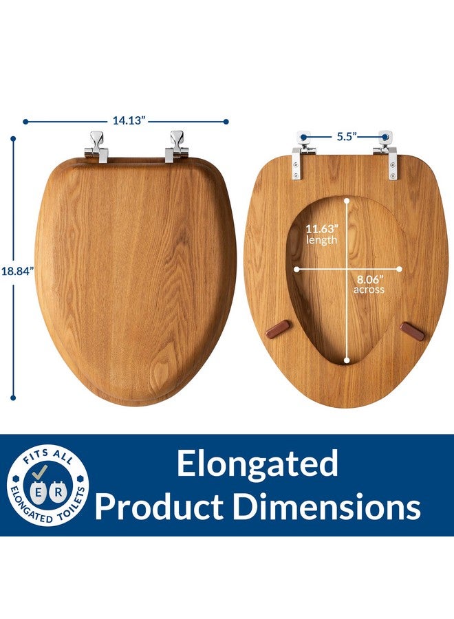 Bemis Mayfair Natural Oak Veneer Toilet Seat with Chrome Hinges, Elongated, Wood - Image 4