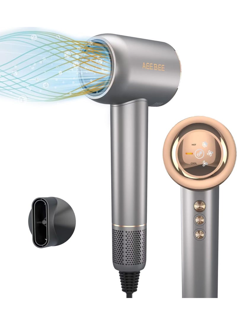 Wazor High Speed Hair Dryer with 110000 RPM Brushless Motor for Fast Drying Plasma Blow Dryer Lightweight Compact Hair Dryer with Magnetic Nozzle Low Noise Dryer for Home Sliver 