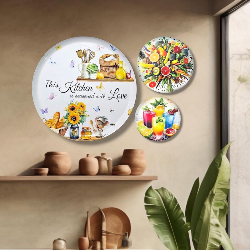 Noblenest 3 Pcs Madhubani Metal Wall Plates 12, 10, 8 Inch, Wall Decoration Items For Living Room, Bedroom, Office | Wall Decor, Gift Items, Wall Hanging Decorations (Kitchen) - Image 1
