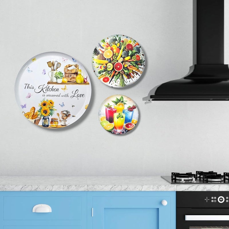 Noblenest 3 Pcs Madhubani Metal Wall Plates 12, 10, 8 Inch, Wall Decoration Items For Living Room, Bedroom, Office | Wall Decor, Gift Items, Wall Hanging Decorations (Kitchen) - Image 2