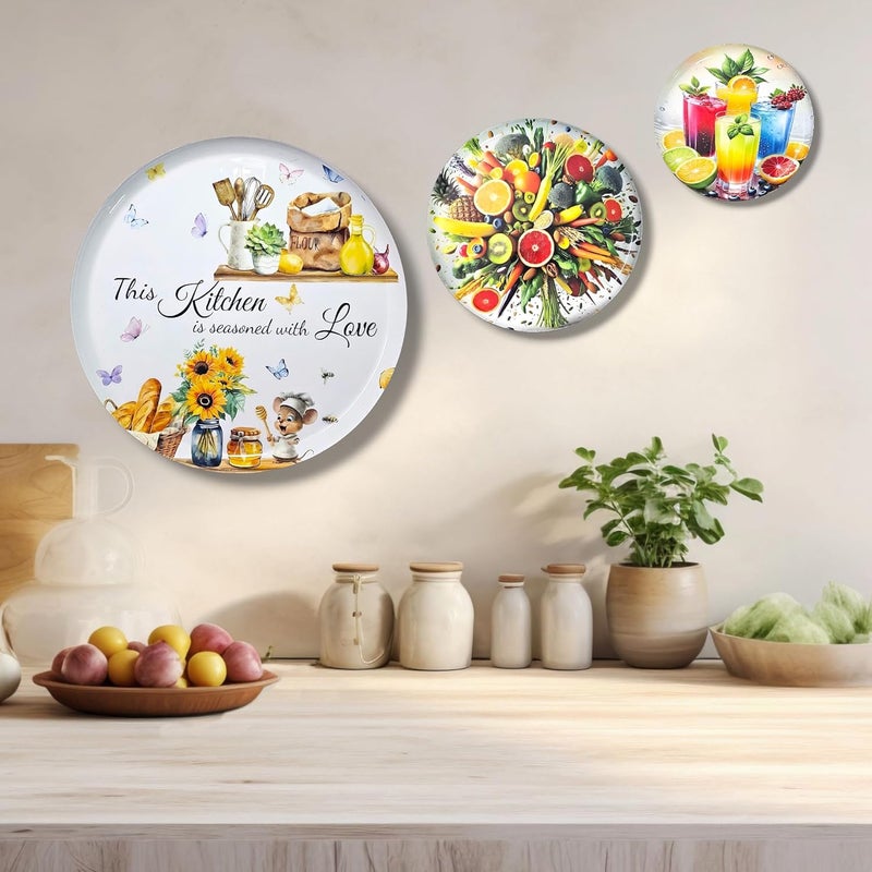 Noblenest 3 Pcs Madhubani Metal Wall Plates 12, 10, 8 Inch, Wall Decoration Items For Living Room, Bedroom, Office | Wall Decor, Gift Items, Wall Hanging Decorations (Kitchen) - Image 3