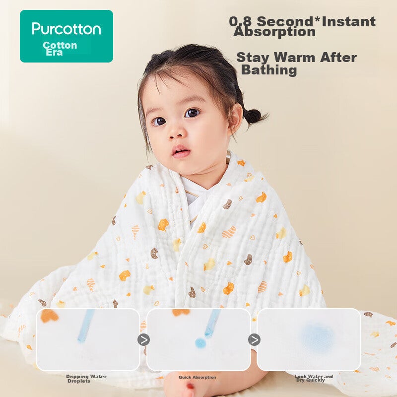 JD Jing Zao PurCotton Baby Bath Towel, Newborn 6-Layer Washable Gauze Cotton Bath Towel, Lion And Airplane Pattern, Blue, 115115cm - Image 5
