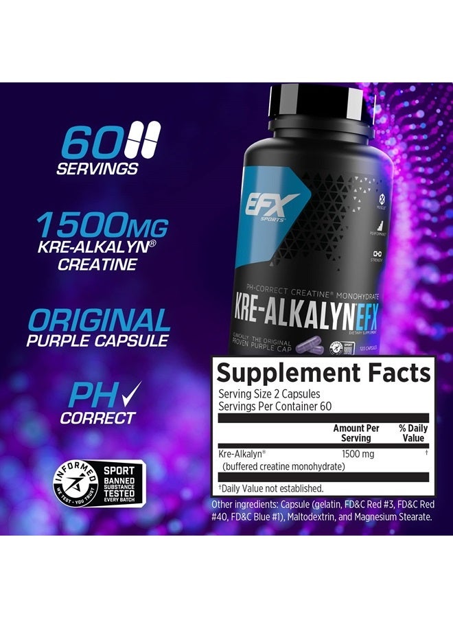 EFX SPORTS Kre-Alkalyn EFX | pH Correct Creatine Monohydrate Pill Supplement | Strength, Muscle Growth & Performance | 60 Servings, 120 Capsules - Image 2