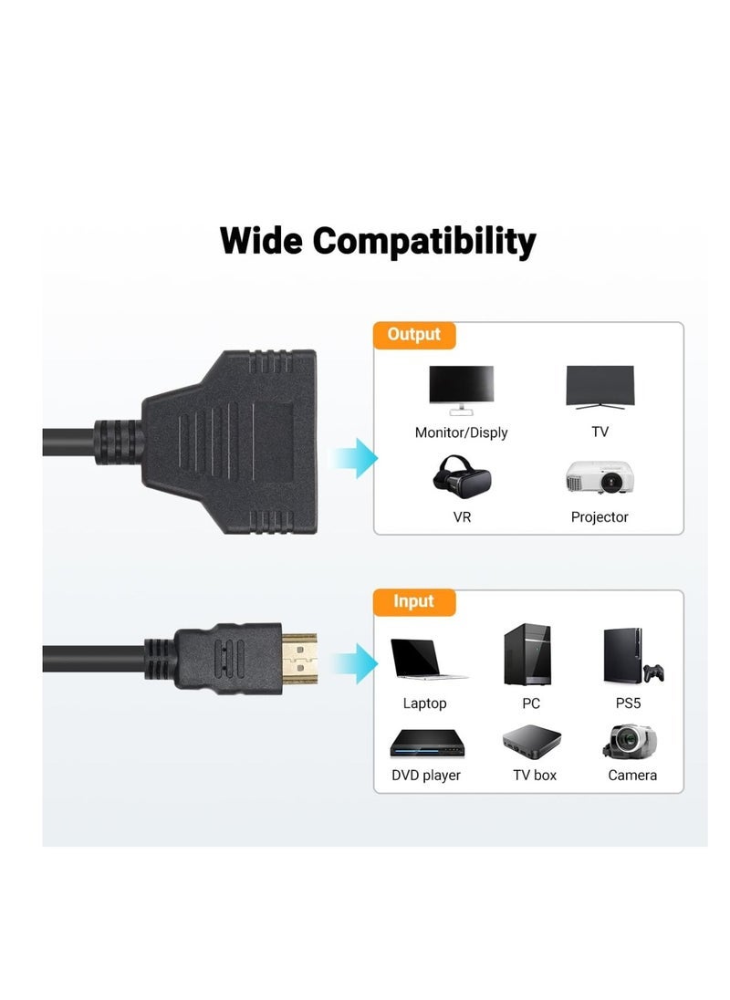 HDMI Splitter Adapter Cable – 1 Male to 2 Female HDMI Port Converter – 1 In 2 Out HDMI Cable for HDTV, LED, LCD, Monitor, Projector, Laptop, Gaming Console – High-Speed Video Signal Transmission – Durable & Compact Design - Image 4