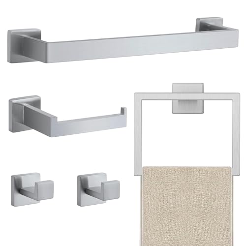 JOPOFI 5 Piece Bathroom Towel Bar Set - SUS304 Stainless Steel Bath Towel Holder, 15.7 Inch Towel Racks for Bathroom Wall Mounted, Bathroom Hardware Accessories Set - Brushed Nickel - Image 1