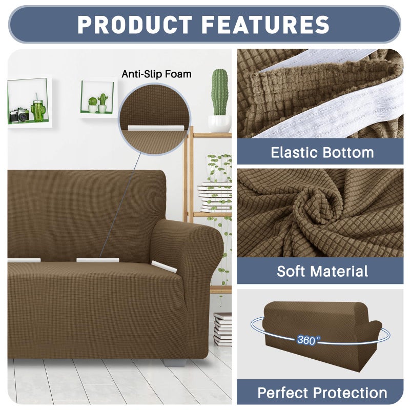 JIVINER Super Stretch Chair Slipcovers with Arms 1-Piece Jacquard Small Checks Living Room Armchair Covers Soft Anti Slip Sofa Couch Furniture Protector for Kids Pets (Chair, Brown) - Image 3