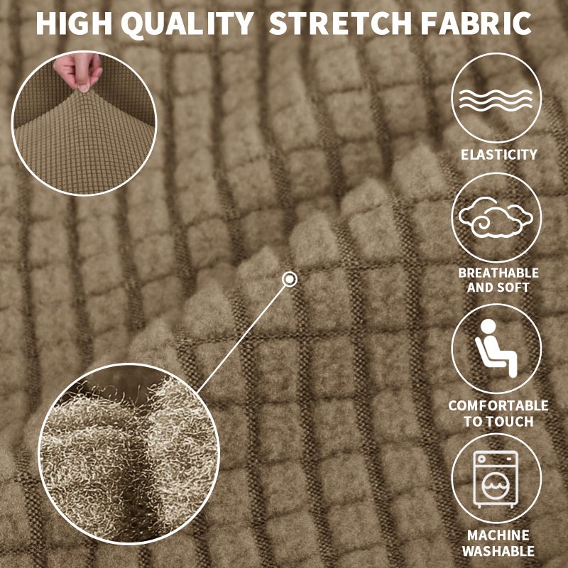 JIVINER Super Stretch Chair Slipcovers with Arms 1-Piece Jacquard Small Checks Living Room Armchair Covers Soft Anti Slip Sofa Couch Furniture Protector for Kids Pets (Chair, Brown) - Image 4