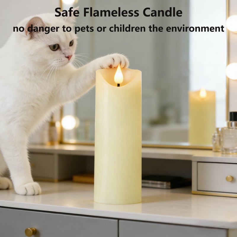 Guluto Rechargeable Flameless Candles, Flickering Battery Operated LED Candles, Ivory Real Wax Candle with Remote and Timer, 3D Wick Pillar Candle for Home Fireplace, Party Decoration 2" x 7" - Image 2