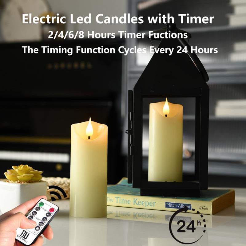 Guluto Rechargeable Flameless Candles, Flickering Battery Operated LED Candles, Ivory Real Wax Candle with Remote and Timer, 3D Wick Pillar Candle for Home Fireplace, Party Decoration 2" x 7" - Image 3