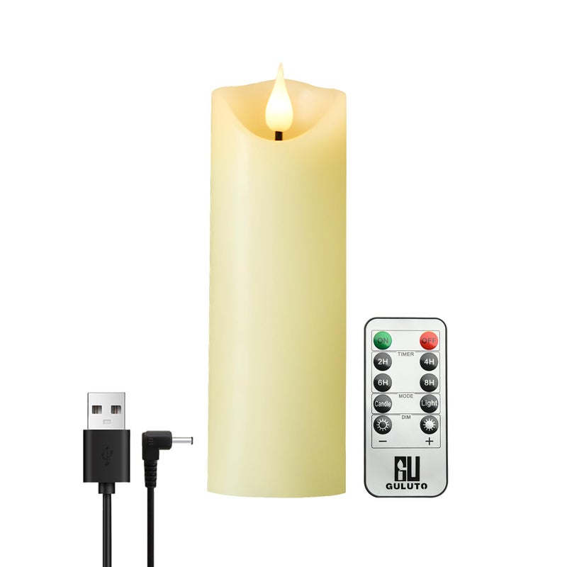 Guluto Rechargeable Flameless Candles, Flickering Battery Operated LED Candles, Ivory Real Wax Candle with Remote and Timer, 3D Wick Pillar Candle for Home Fireplace, Party Decoration 2" x 7" - Image 1